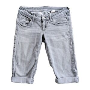 &Denim Skinny Cutoff Jorts Gray Distressed Long Shorts Y2K‎ Grunge Punk
